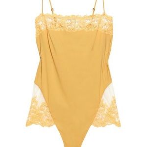 LA PERLA yellow macéame bodysuit.
